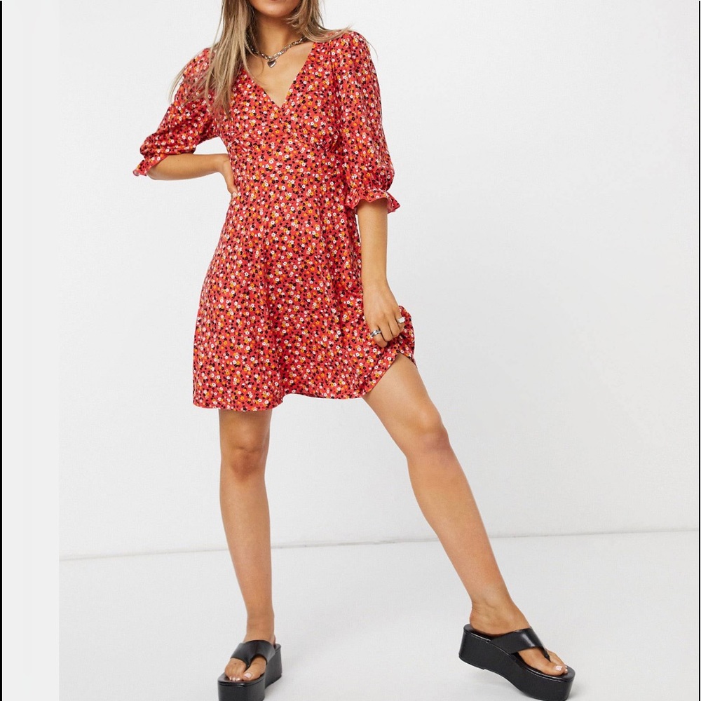 Red Floral Tea Dress